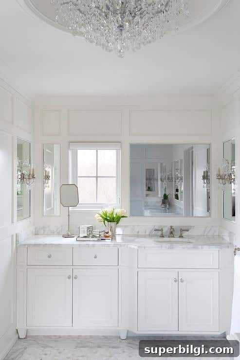 Benjamin Moore White Dove OC-17 Paint Color Guide 5 Benjamin Moore White Dove Bathroom Cabinets with Calacatta Marble Countertops