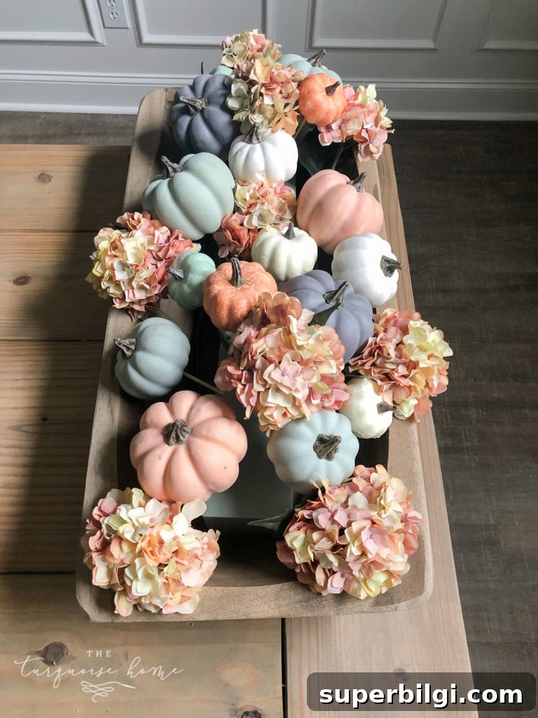 DIY Rustic Dough Bowl Centerpiece for Fall 6 Start filling it in with the floral stems
