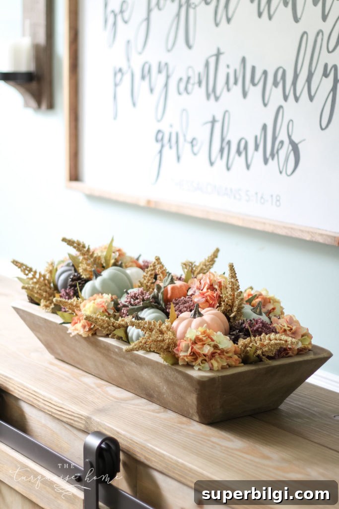 DIY Rustic Dough Bowl Centerpiece for Fall 7 DIY Pumpkin & Dough Bowl Floral Fall Centerpiece - full tutorial
