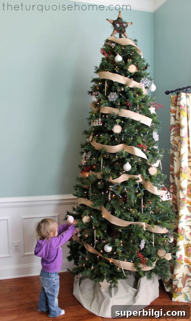 How to Make a Christmas Tree Collar: DIY Tutorial 3 Rustic Christmas Tree with Drop Cloth Tree Skirt