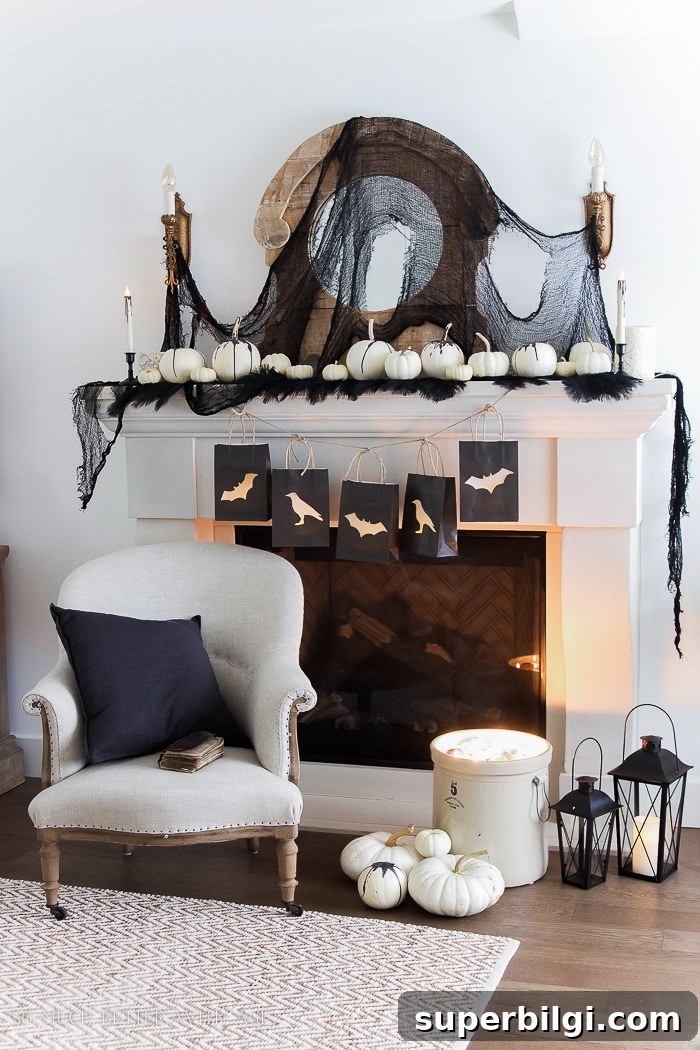 DIY Halloween Decorations: Creative Ideas for Your Home 6 Classic black and white touches make this Halloween mantel decor super affordable and easy to achieve!