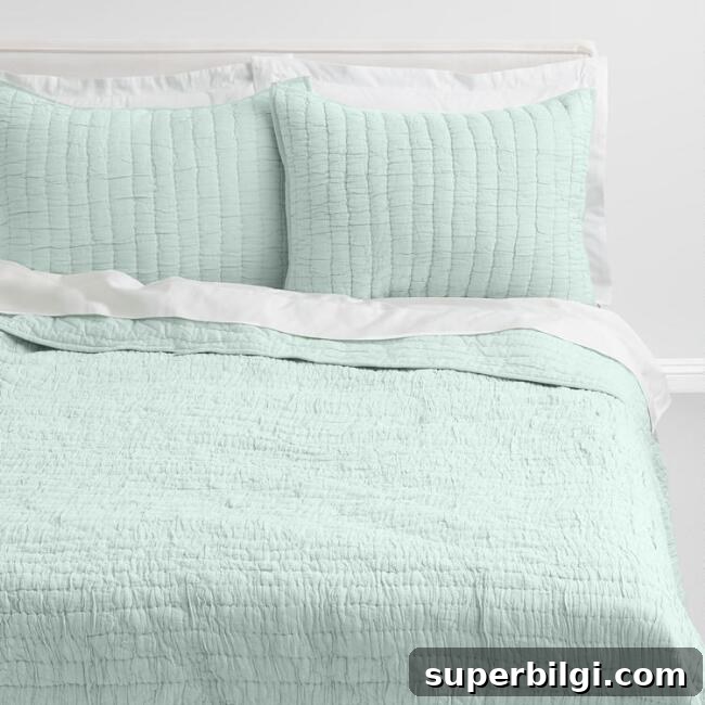 Farmhouse Bedding Ideas to Refresh Your Bedroom 5 Jade Green Ruched Quilt | farmhouse bedding