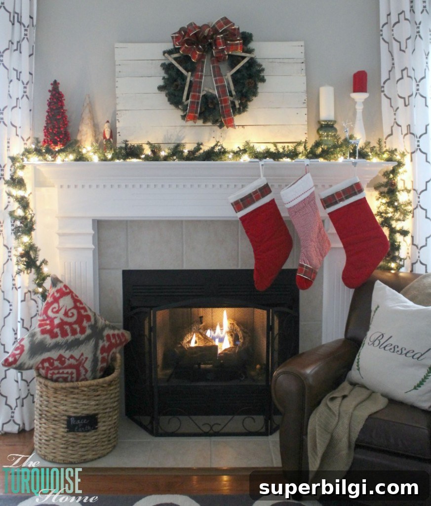 Traditional Red and Green Christmas Mantel Decor Ideas 15 Traditional Red and Green Christmas Mantel. Find out all the details at TheTurquoiseHome.com