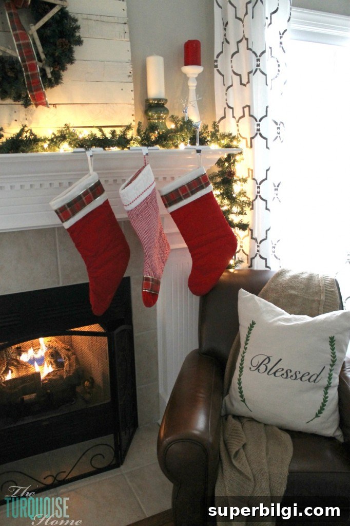 Traditional Red and Green Christmas Mantel Decor Ideas 16 Traditional Red and Green Christmas Mantel. Find out all the details at TheTurquoiseHome.com