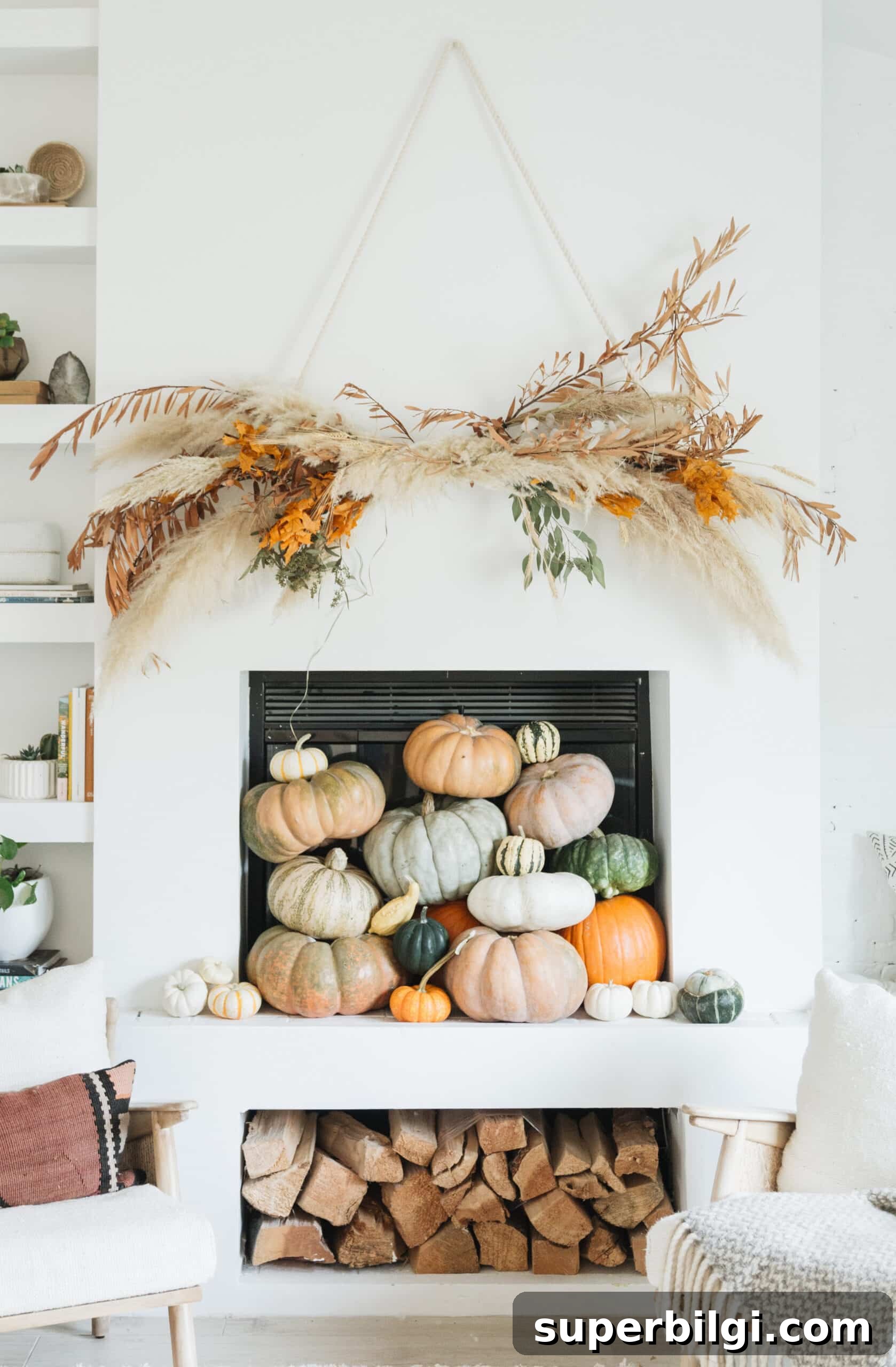 Pampas grass fall fireplace