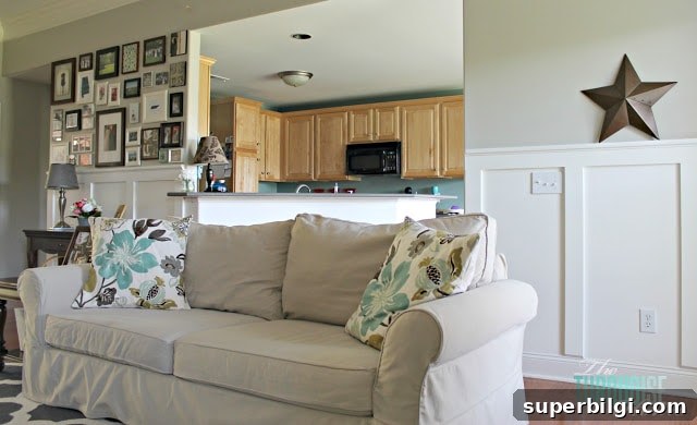 Living Room Makeover Final Reveal: Stunning Before and After 12 Stenciled curtains and board and batten detail