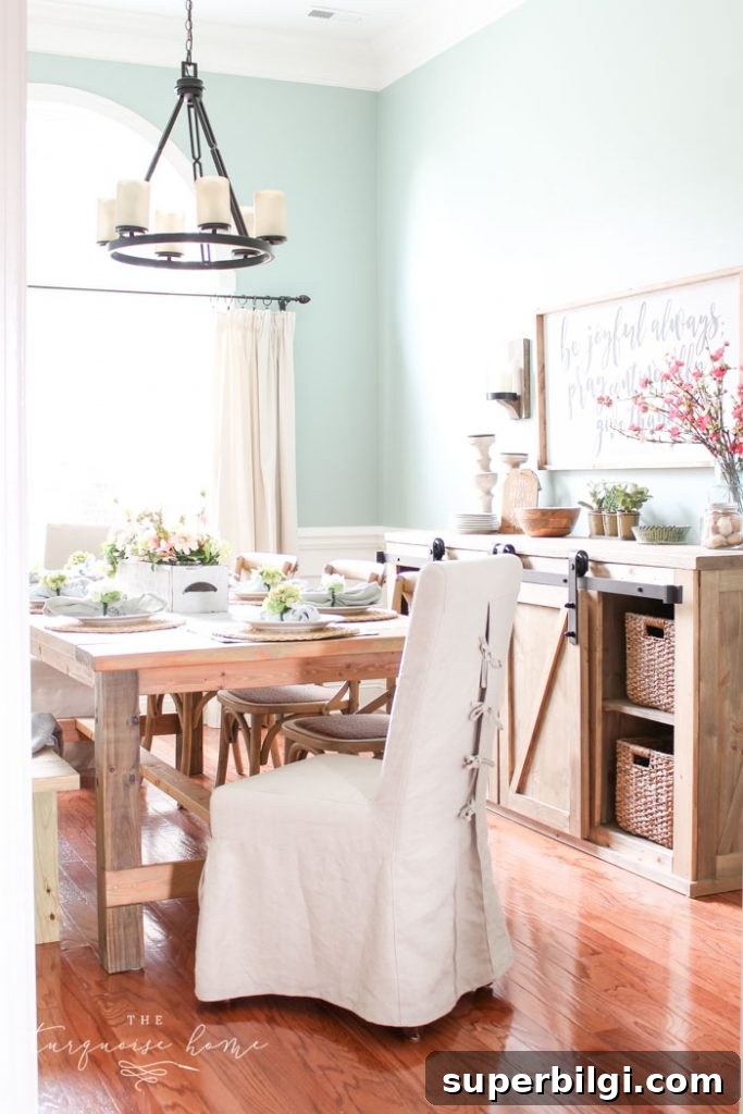 12 Farmhouse Chandelier Ideas to Transform Your Home 3 Beautiful dining room with wagon wheel farmhouse chandelier.