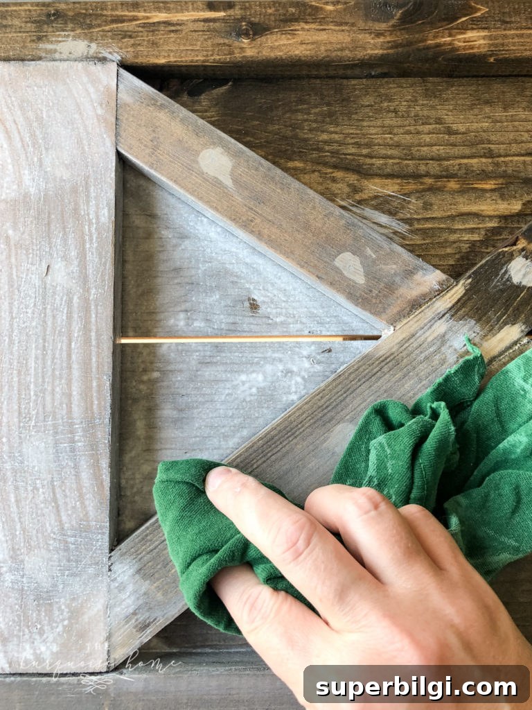How to Create a Gray Wash Finish on Wood 5 Super easy gray washed wood technique! - wipe off excess paint mixture after a few seconds