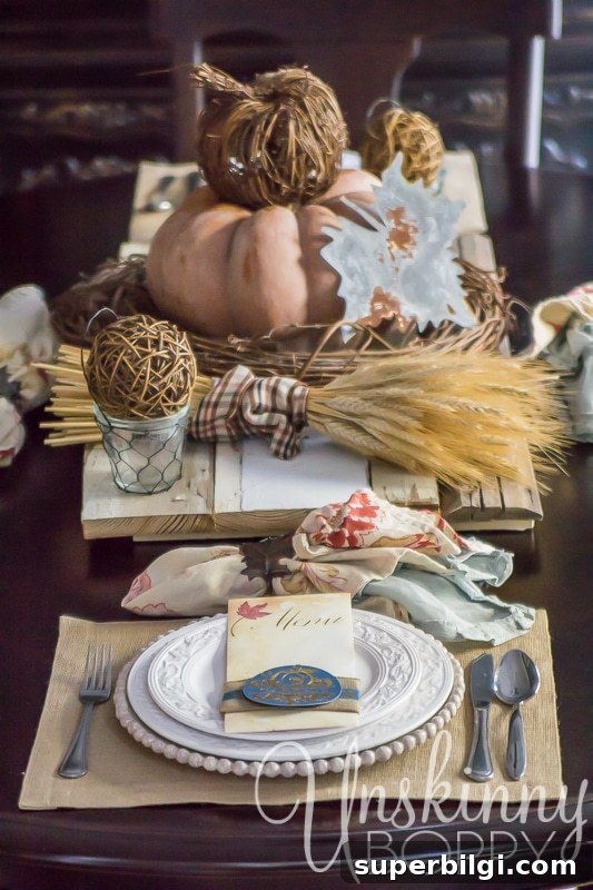 Thanksgiving Table Decorating Ideas for a Memorable Dinner 14 27 Gorgeous Thanksgiving Tablescapes | Natural and Rustic Table with Custom Menu Cards
