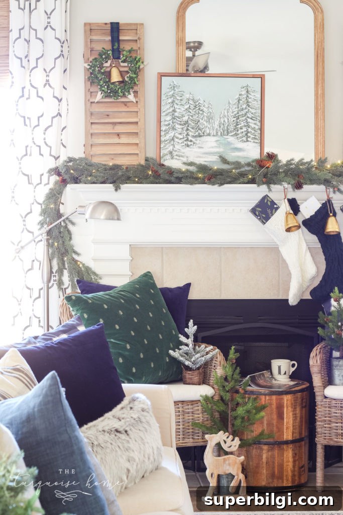Minimalist Christmas Mantel Decorating Ideas 2 Green and Navy Simple Christmas Mantel