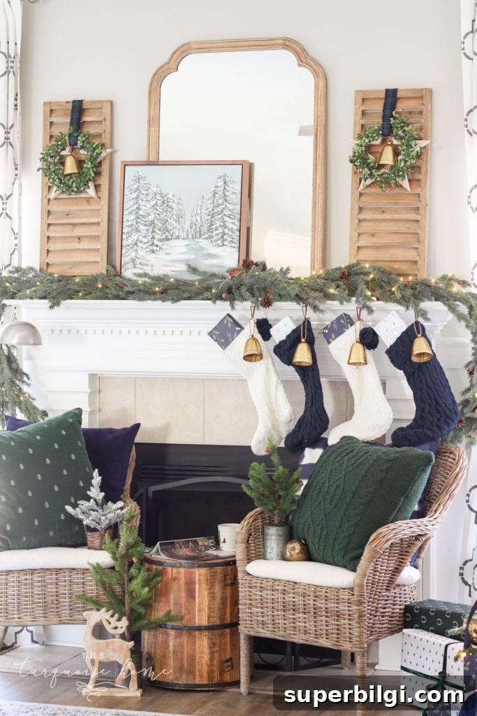 Minimalist Christmas Mantel Decorating Ideas 10 Green and Navy Simple Christmas Mantel