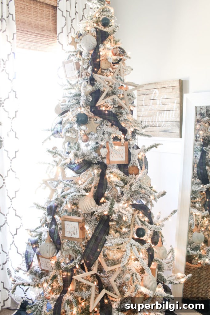 Flocked Plaid Christmas Tree Decorating Ideas 5 Flocked Christmas Tree with DIY ornaments and new ornaments!