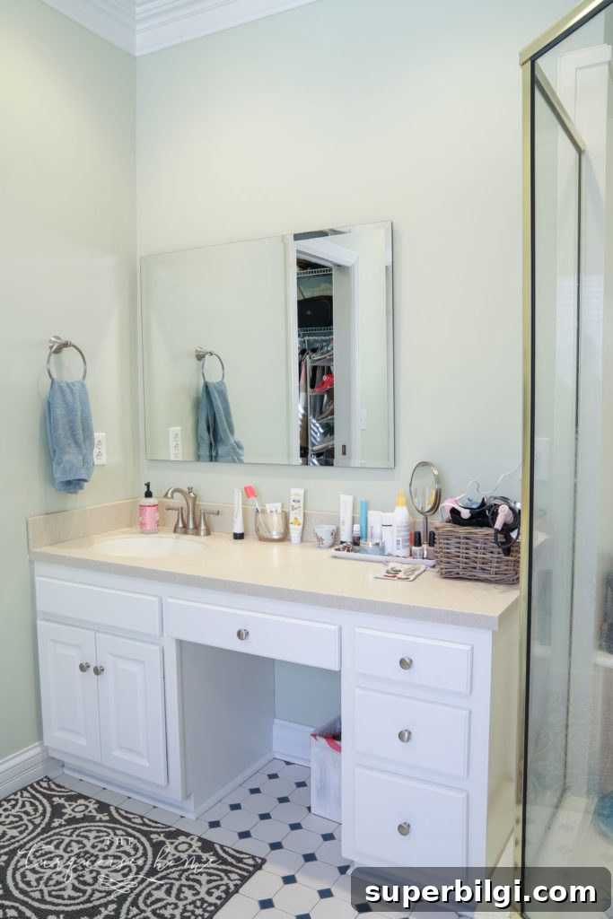 Our New Home Tour: Design, Layout and Renovation Details 19 Master bathroom, girls' sink in the new house.