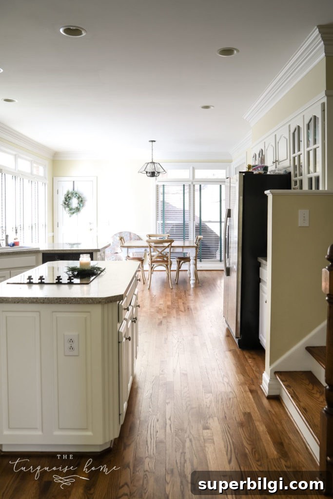 Our New Home Tour: Design, Layout and Renovation Details 3 Large kitchen in the new house with working island.
