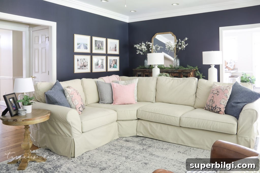 2025 Living Room Paint Color Trends 14 Hale Navy accent living room