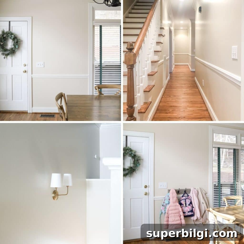 Benjamin Moore Edgecomb Gray: Swatch, Hex Code and Room Ideas 3 Edgecomb Gray wall color in a variety of lightings