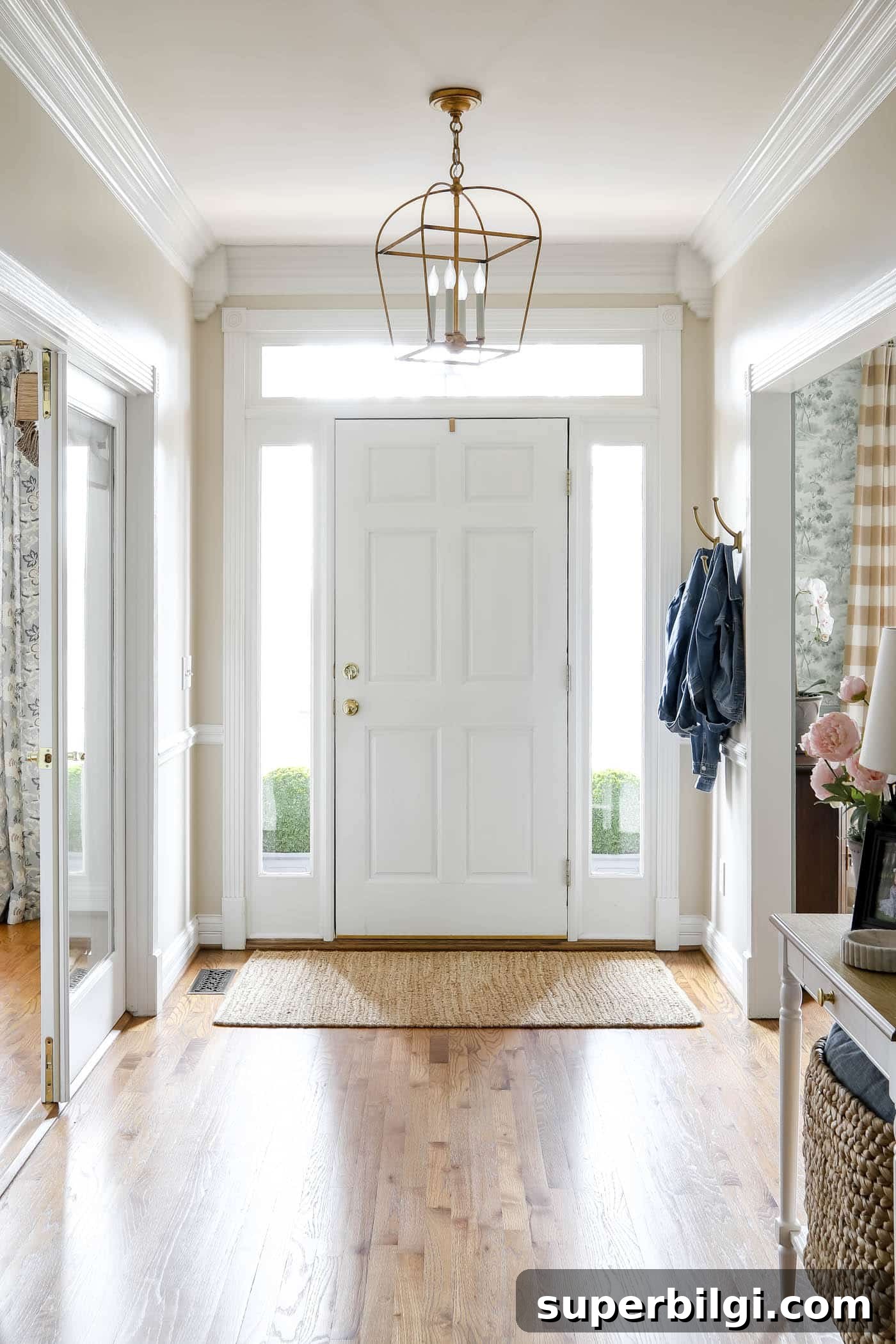 Benjamin Moore Edgecomb Gray: Swatch, Hex Code and Room Ideas 7 entry way with lantern pendant light