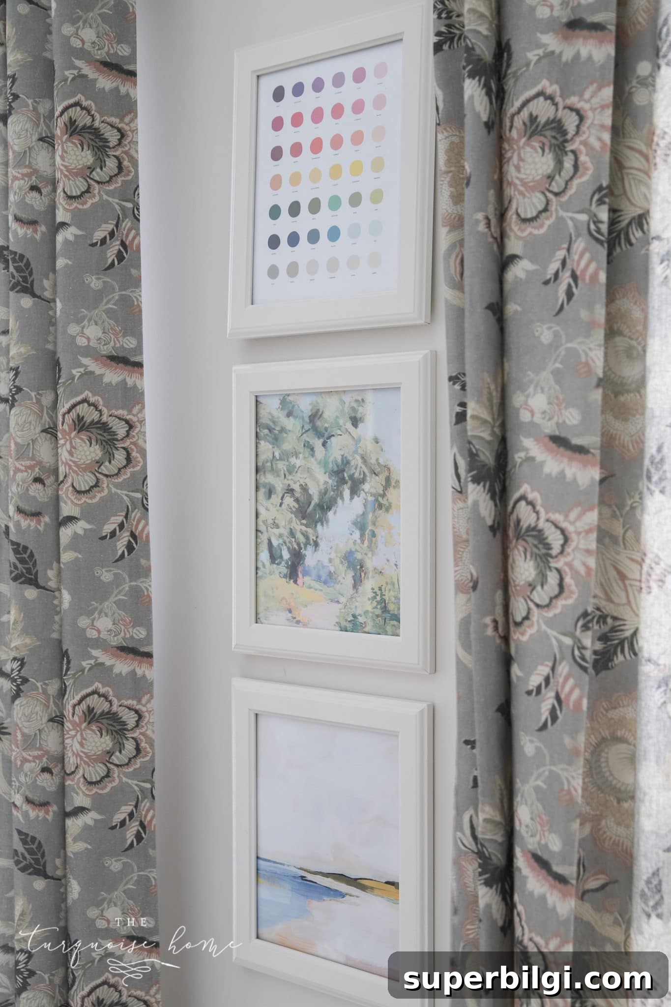 Floral Office Curtains: Stylish Window Treatments 4 Gray curtains with blush flowers