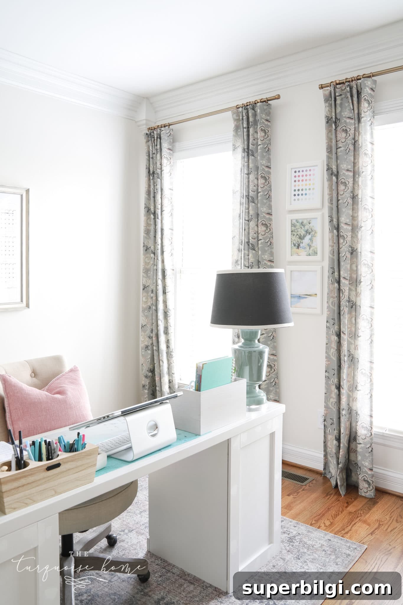 Floral Office Curtains: Stylish Window Treatments 5 Pretty floral curtains in a feminine office.