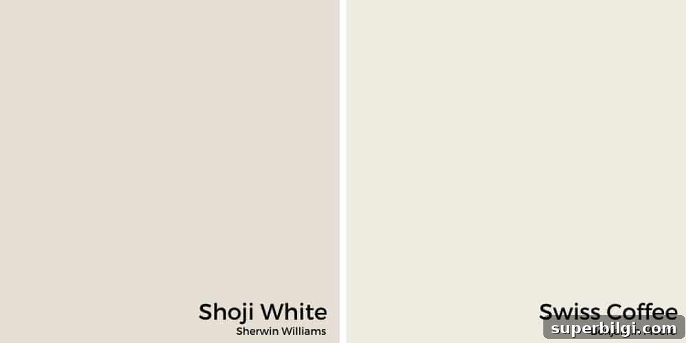 Sherwin-Williams Shoji White Paint: Color Guide and Swatches 7 Shoji White vs. Swiss Coffee