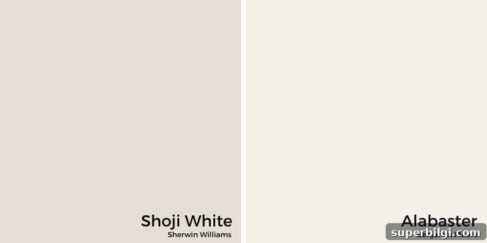 Sherwin-Williams Shoji White Paint: Color Guide and Swatches 5 shoji white vs. alabaster