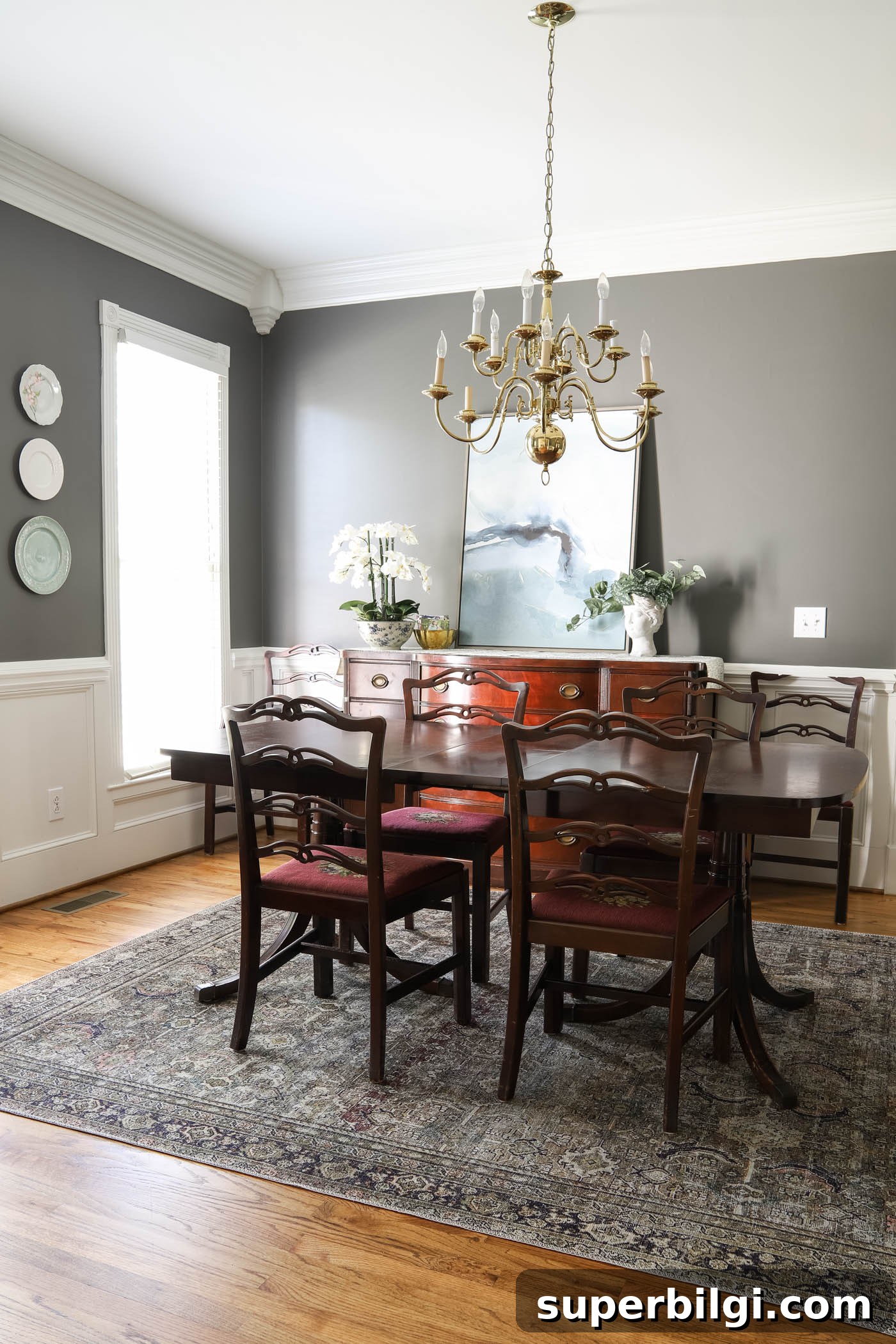 Charcoal Dining Room Wall Ideas 8 dining room before with charcoal walls and antique furniture.