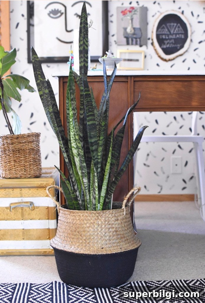 3 Low-Maintenance Houseplants for Beginners and Indoor Care Tips 4 Snake plant in a basket planter.