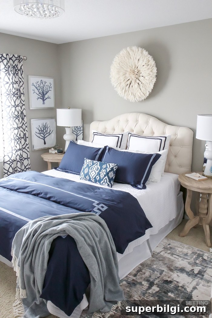 a juju hat hangs on the wall above a bed