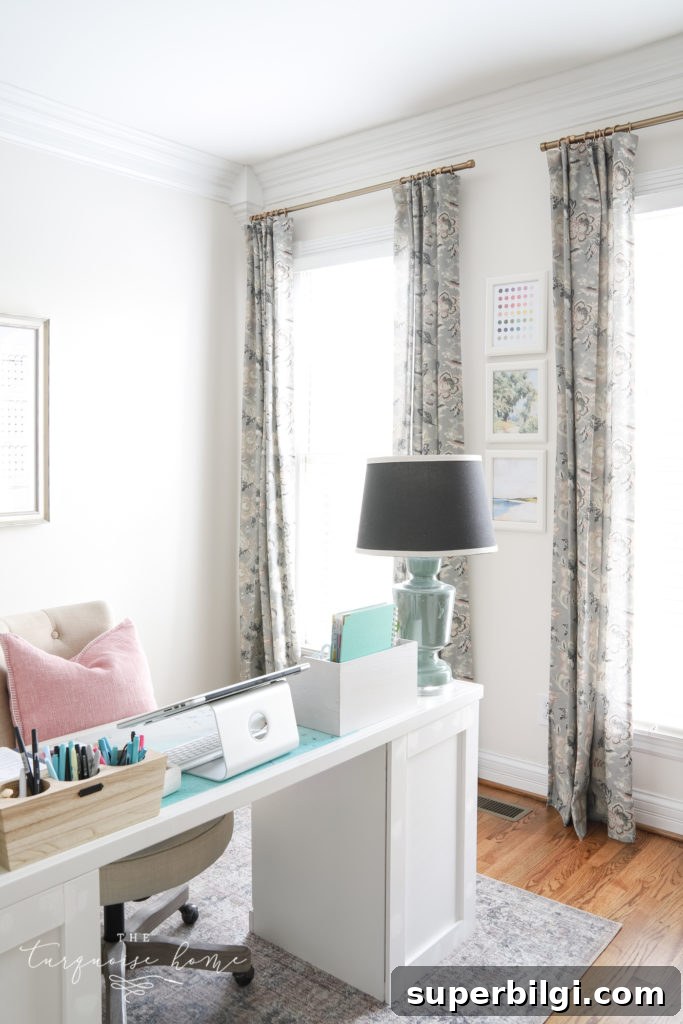 Home Goals 2020 - Part 2: Design and Renovation Ideas 4 Pretty floral curtains in a feminine office.