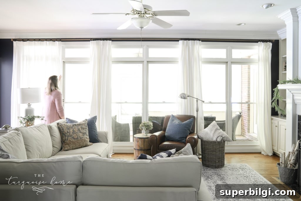 wall of windows with curtains