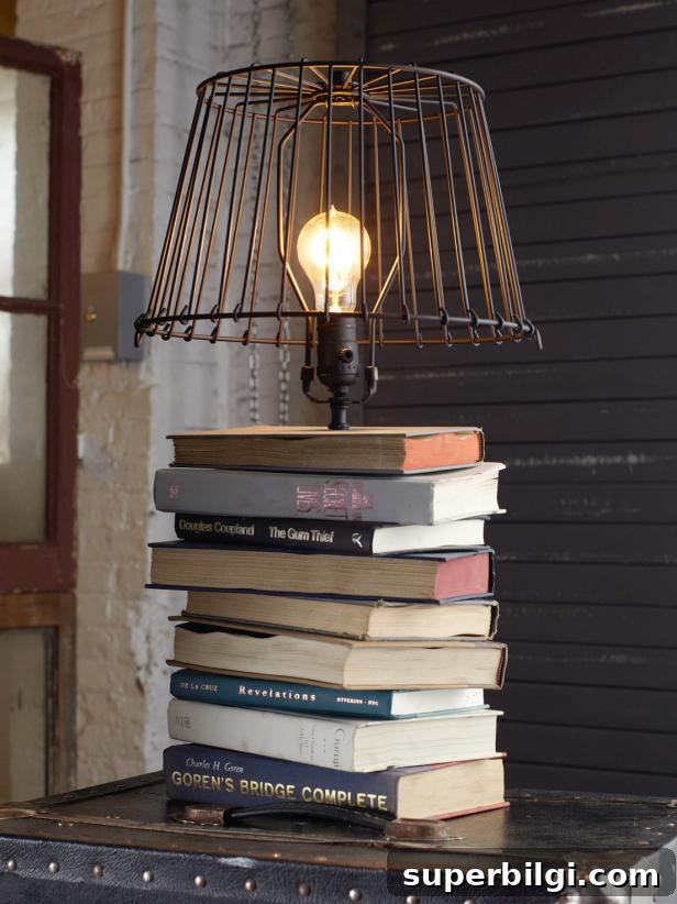 6 Creative Ways to Style Books for Home Decor 7 a stacked book lamp