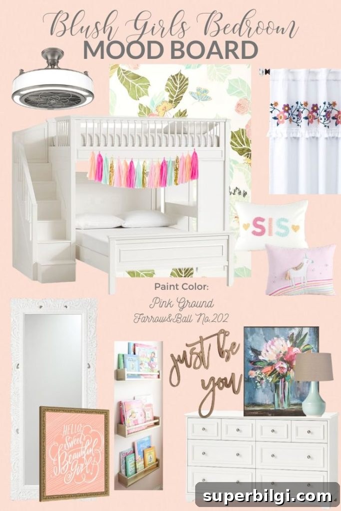 White and Blush Girls' Bedroom Decor Mood Board 4 Blush Shared Girls Bedroom Mood Board