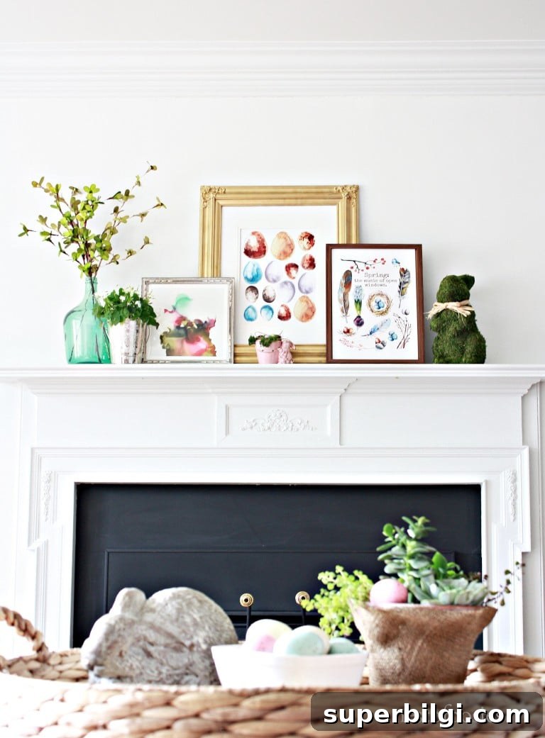 25 Spring Mantel Decor Ideas to Refresh Your Home 9 spring mantel decorations with colorful framed images and florals