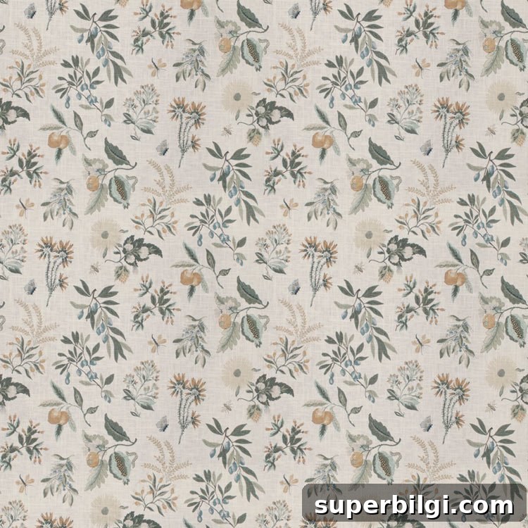 Traditional Coastal Kitchen Mood Board: Timeless Beach Style 11 Fabricut Fleur Botanical Fabric in La Mer