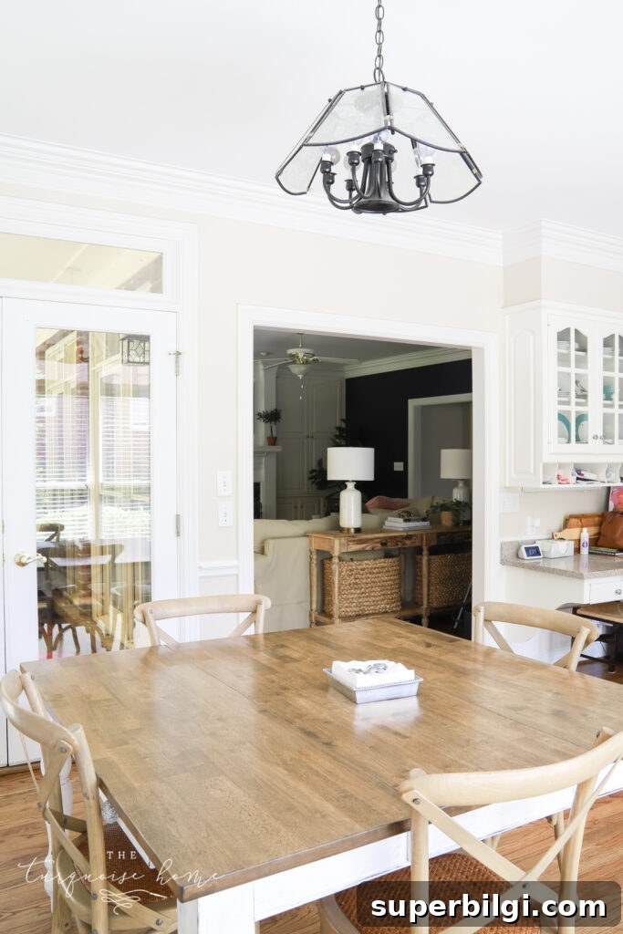 Traditional Coastal Kitchen Mood Board: Timeless Beach Style 7 kitchen table with broken chandelier above