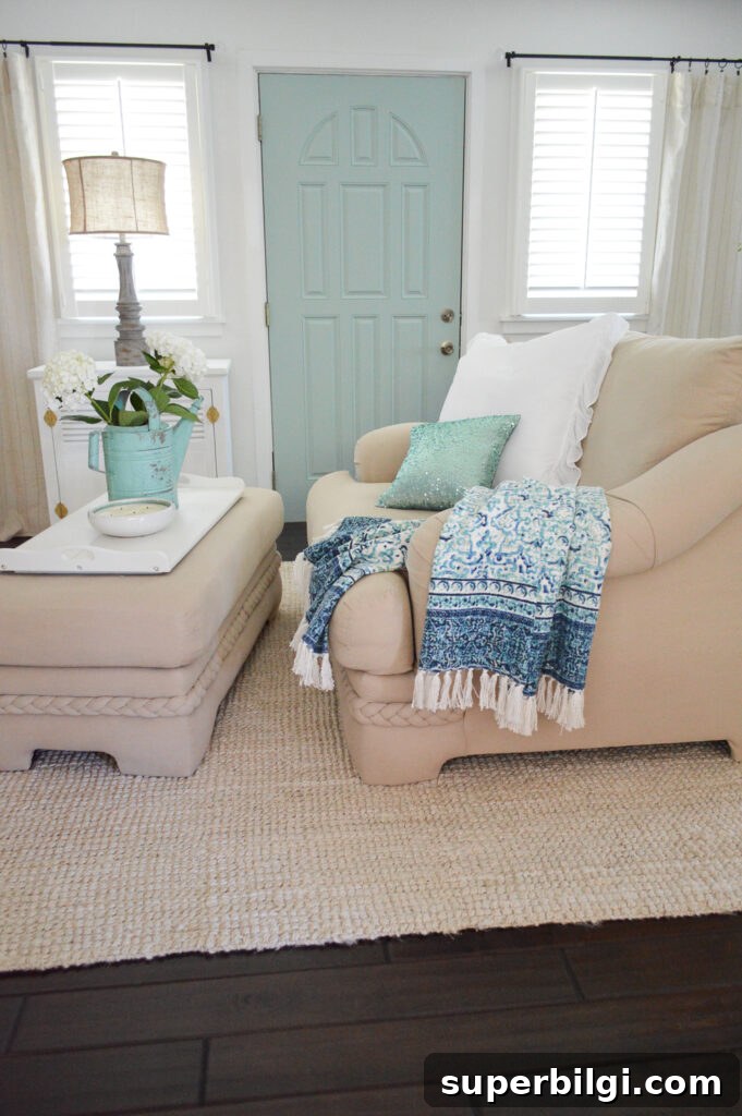 Interior Door Paint Colors That Transform Your Home 4 living room with a door painted Wythe Blue.