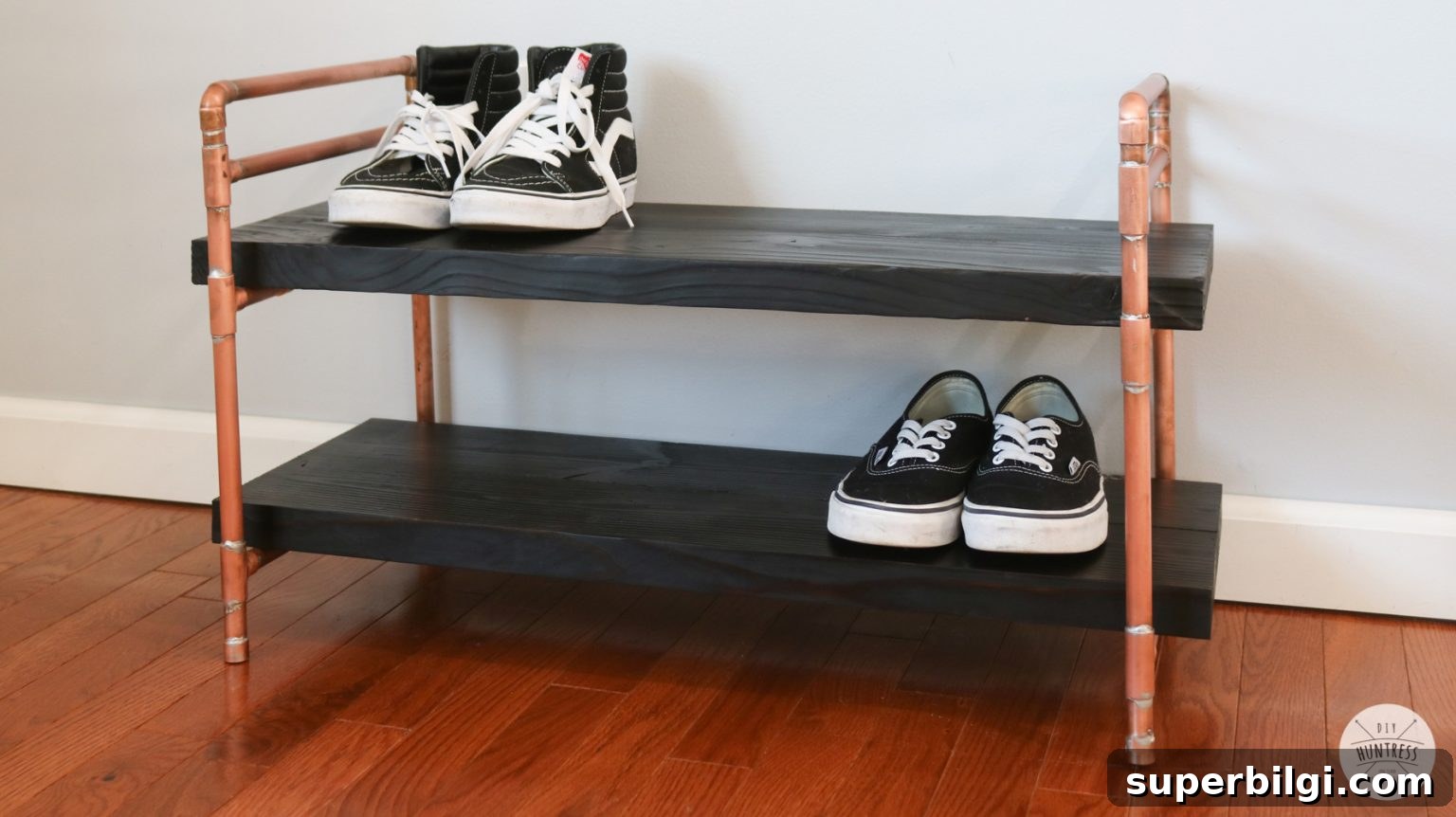 15 Space-Saving Storage Ideas for Small Entryways 8 DIY copper pipe shoe rack