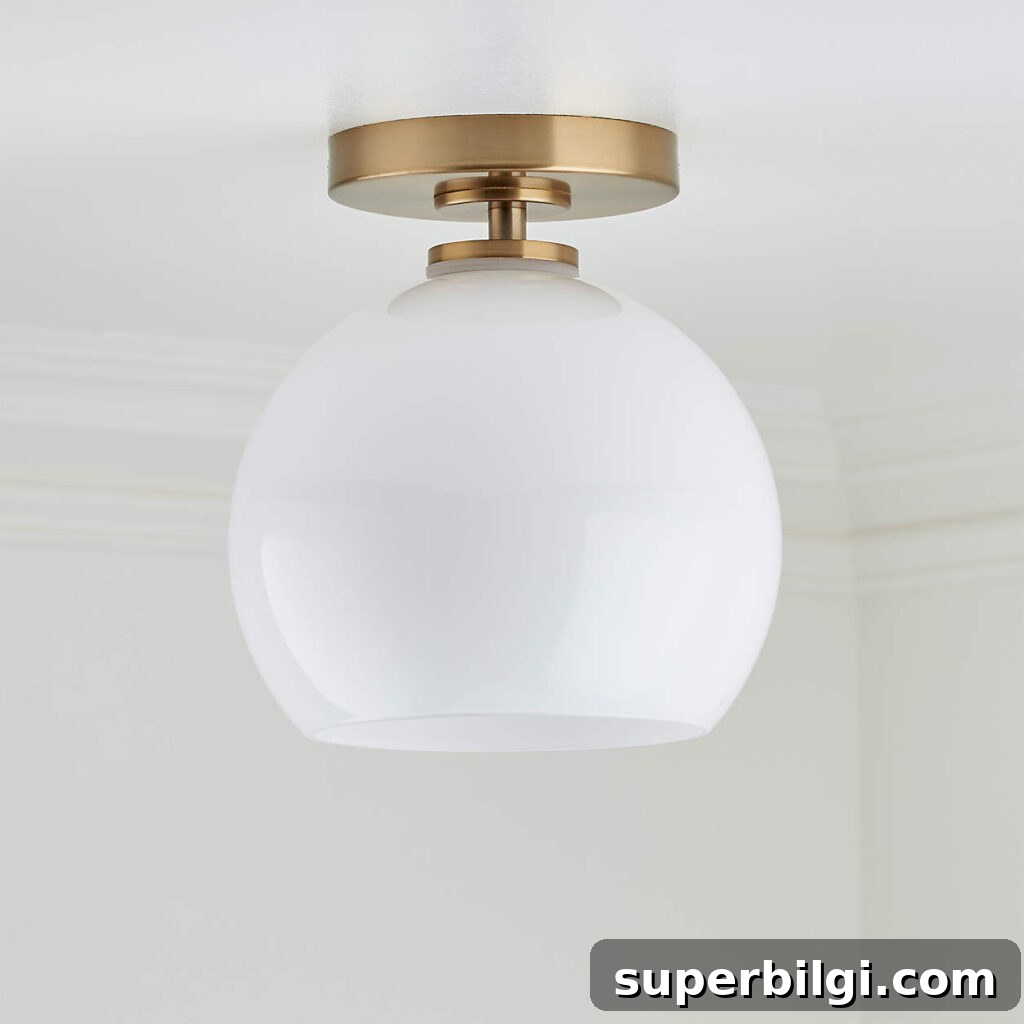 Brass Flush Mount Light with Milk Round Shade