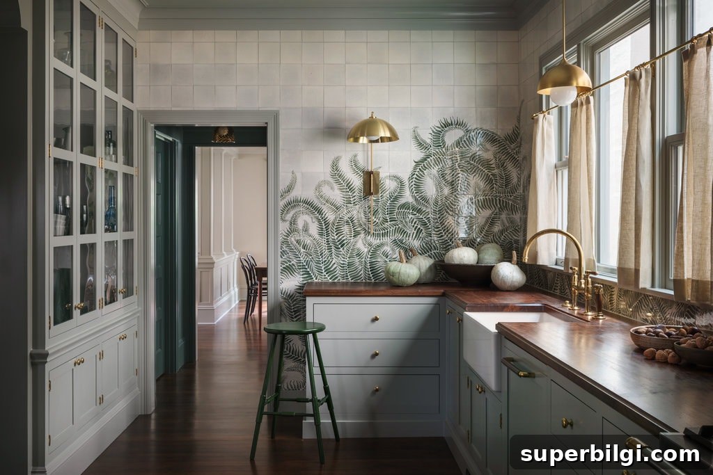 Green Paint Colors That Transform Your Home 12 Storm Cloud Gray on cabinetry and trim in a moody kitchen.