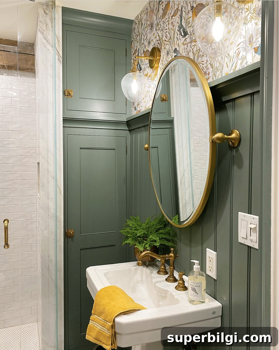 Green Paint Colors That Transform Your Home 17 Green Smoke by Farrow & Ball in a bathroom