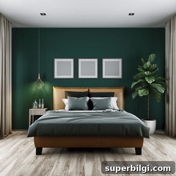 Green Paint Colors That Transform Your Home 20 Hunter Green by Benjamin Moore in a lush, moody bedroom.