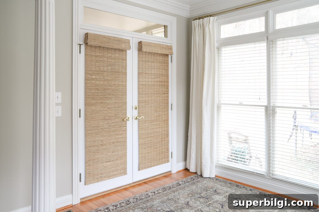 Primary Bedroom Window Treatments for Style and Privacy 8 Bamboo Shades on French Doors