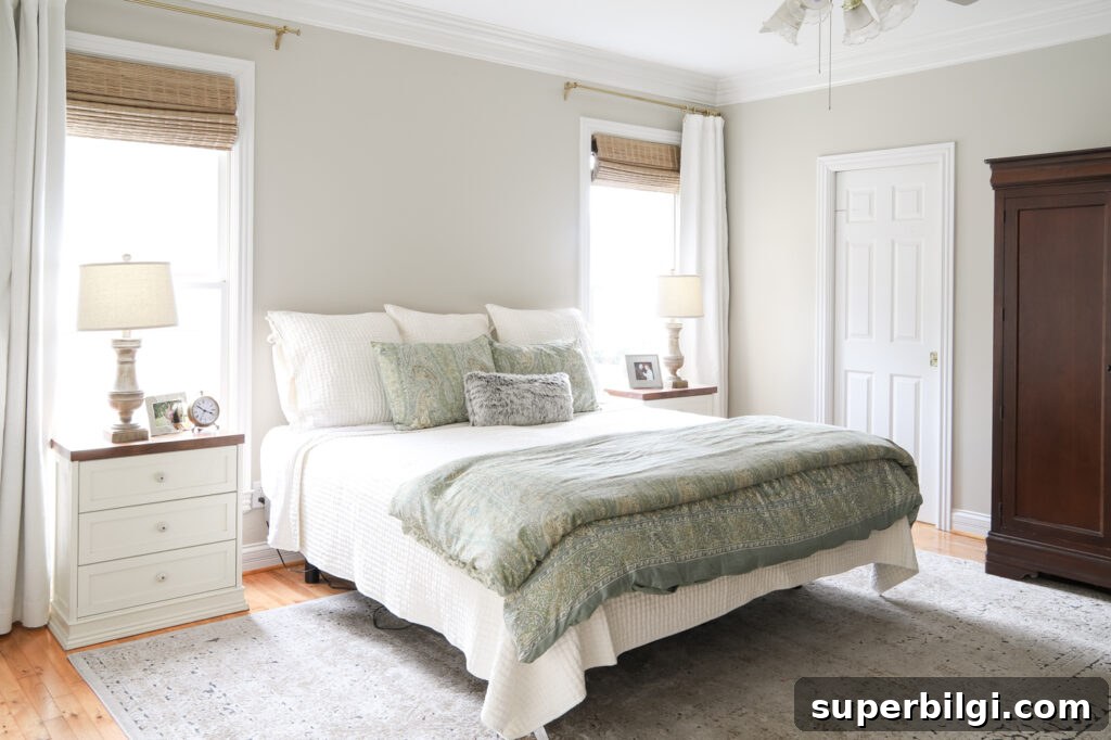Primary Bedroom Window Treatments for Style and Privacy 11 Brass Curtain Rods and Ivory Curtains