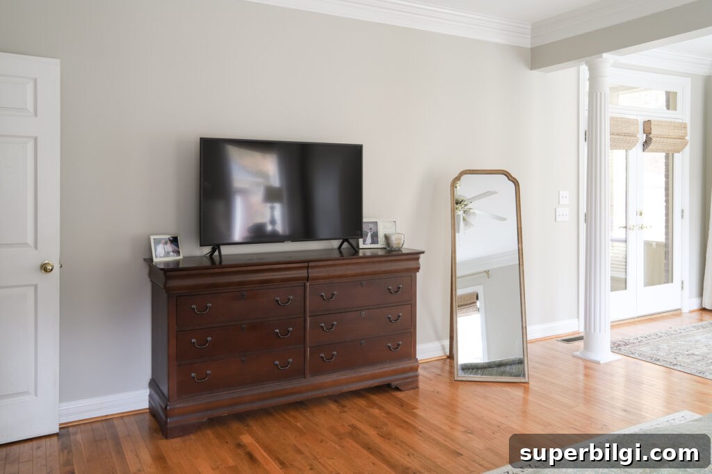 Primary Bedroom Window Treatments for Style and Privacy 15 Master Bedroom Dresser, TV and Mirror