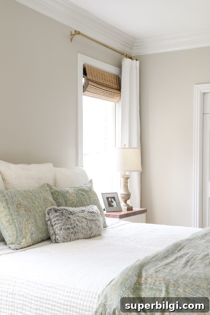 Primary Bedroom Window Treatments for Style and Privacy 7 Bamboo Shades and Ivory Curtains in the Master Bedroom