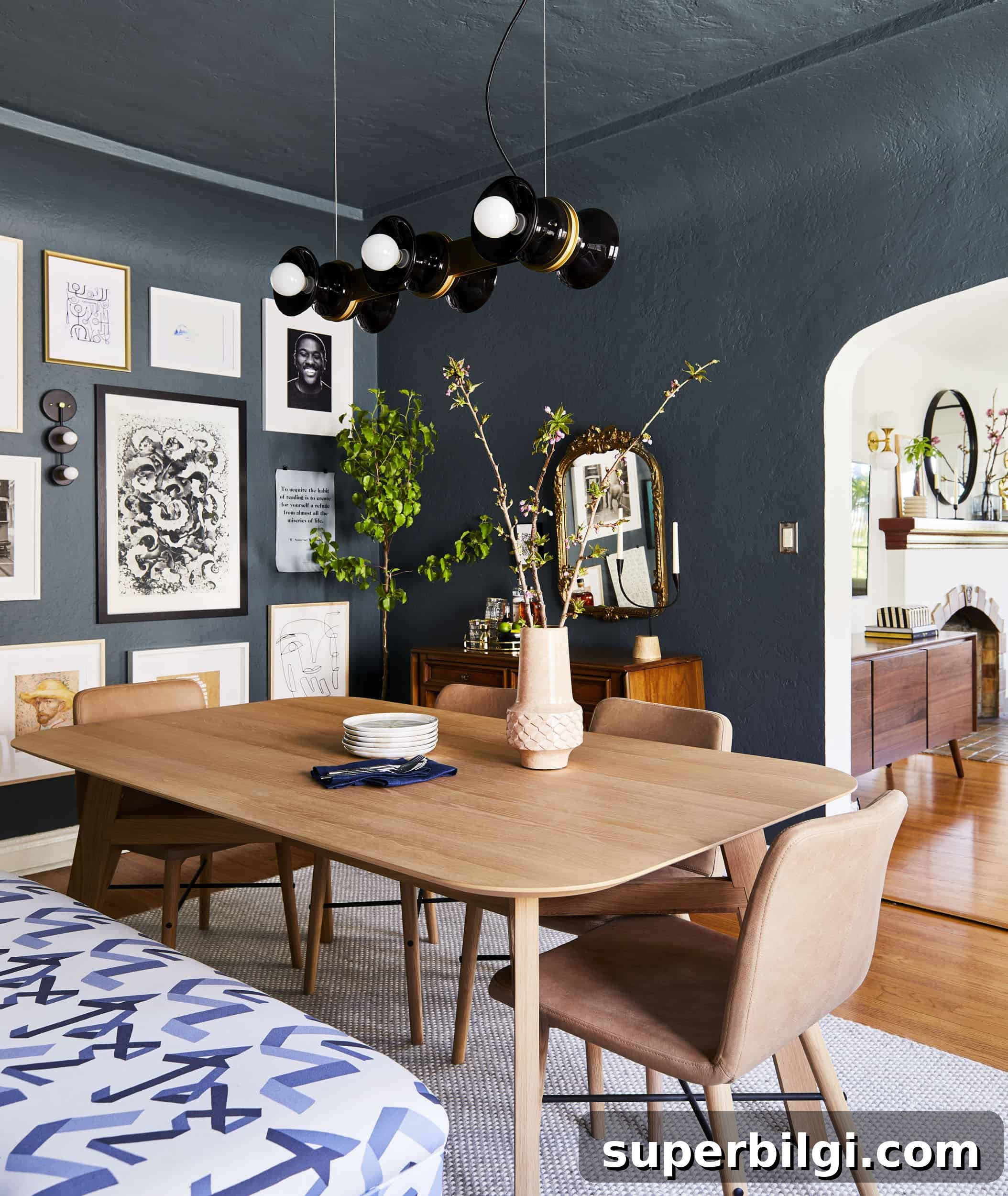 Blue Green Paint Shades to Transform Your Home 9 Inchyra Blue in a dining room with curved walls