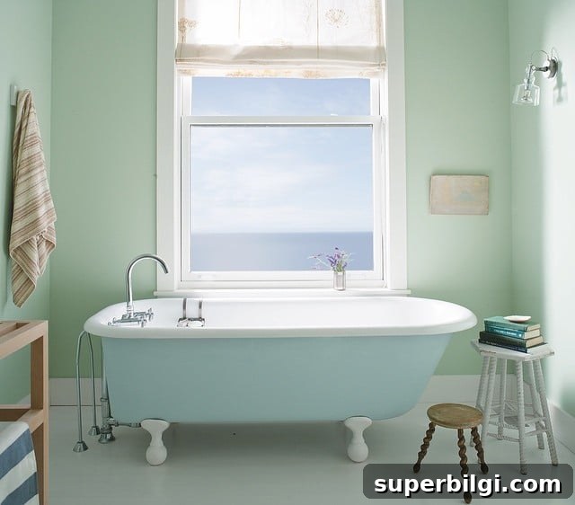 Blue Green Paint Shades to Transform Your Home 4 Sunny bathroom with walls painted in Palladian Blue