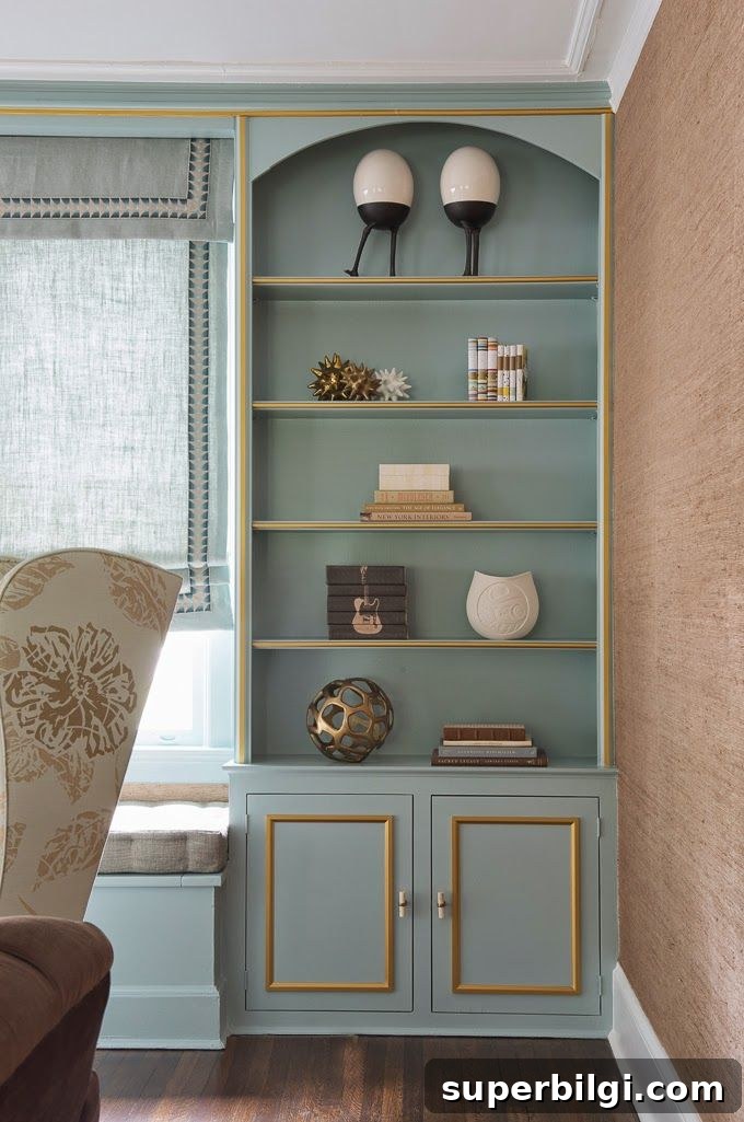 Blue Green Paint Shades to Transform Your Home 6 Benjamin Moore Rhine River on built-in bookcase