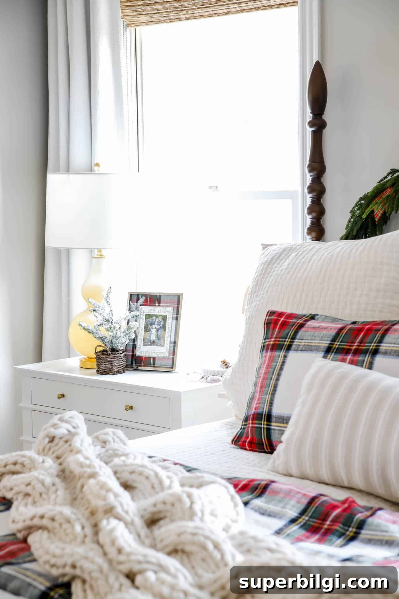 Cozy Christmas Bedroom Decorating Ideas and Inspiration 5 Add pretty frames to bedroom nightstands for Christmas