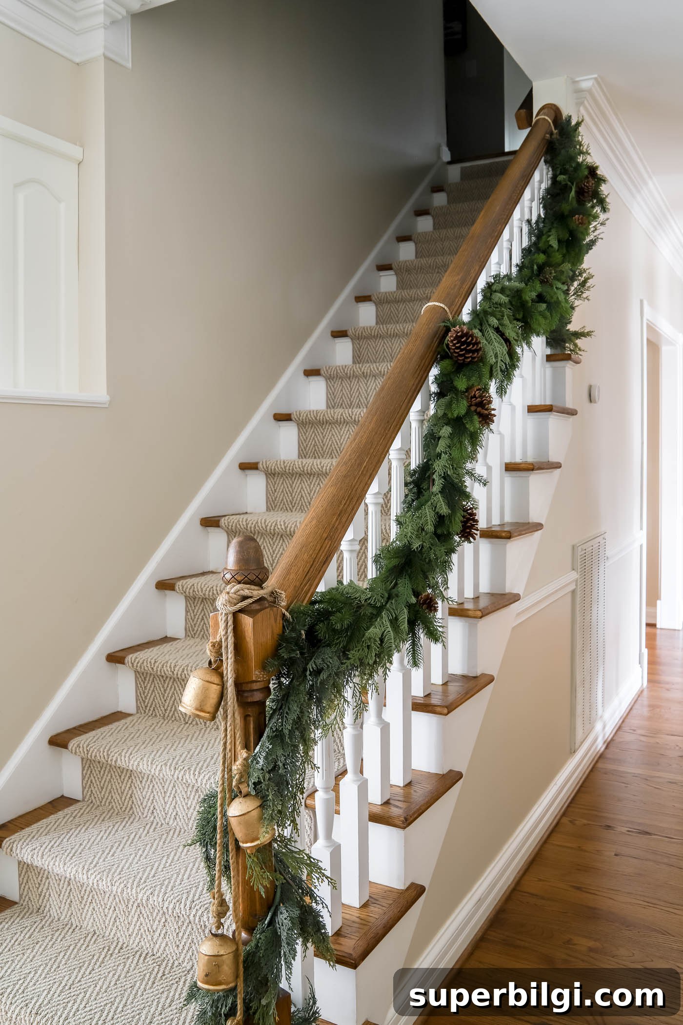 Transform Your Kitchen for Christmas in 3 Steps 5 Christmas Garland on Stair Banister